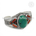 Fantabulous coral turquoise gemstone silver bangle 925 sterling silver jewelry handmade jewelry wholesaler